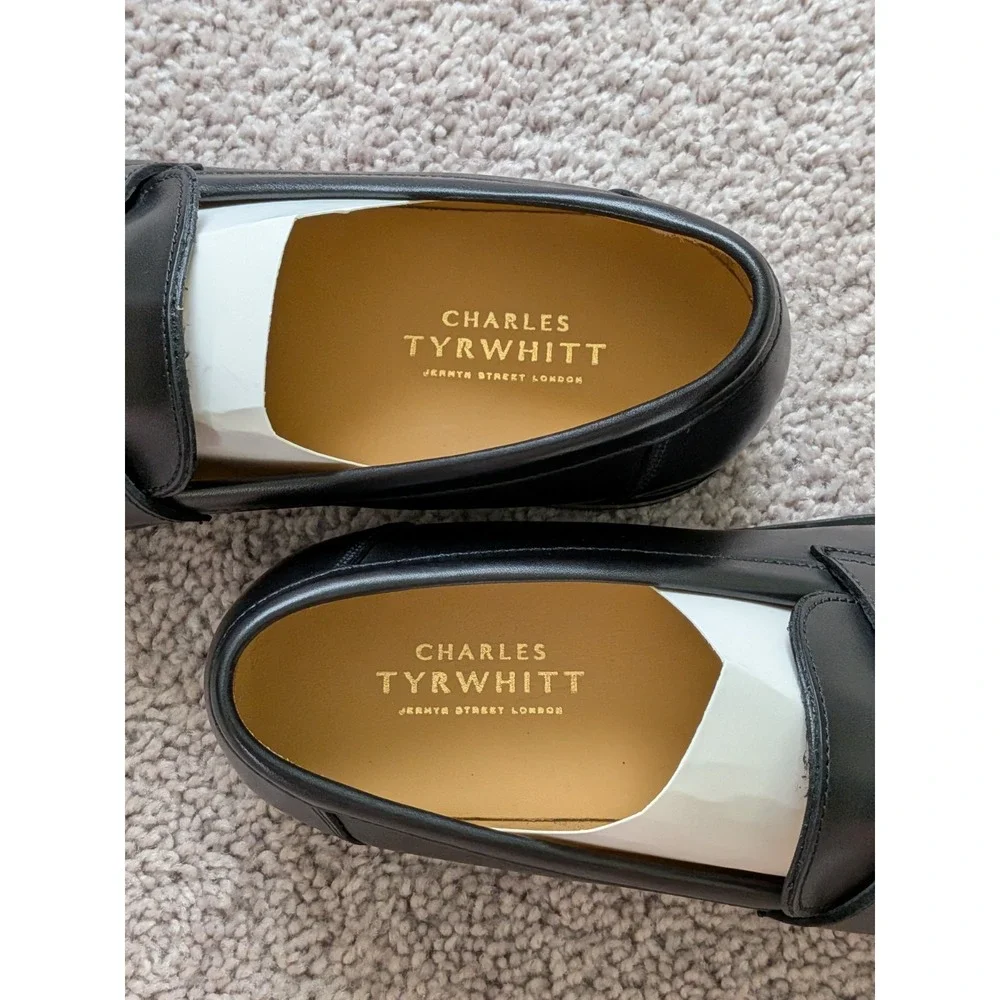 Charles Tyrwhitt Black Leather Penny Loafers Mens US 9.5 UK 8.5 NEW In BOX